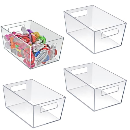 Azar Displays Storage Tote, Styrene, Clear, 4-1/2 in H, 10 in W, 6-3/4 in L 556235-4PK